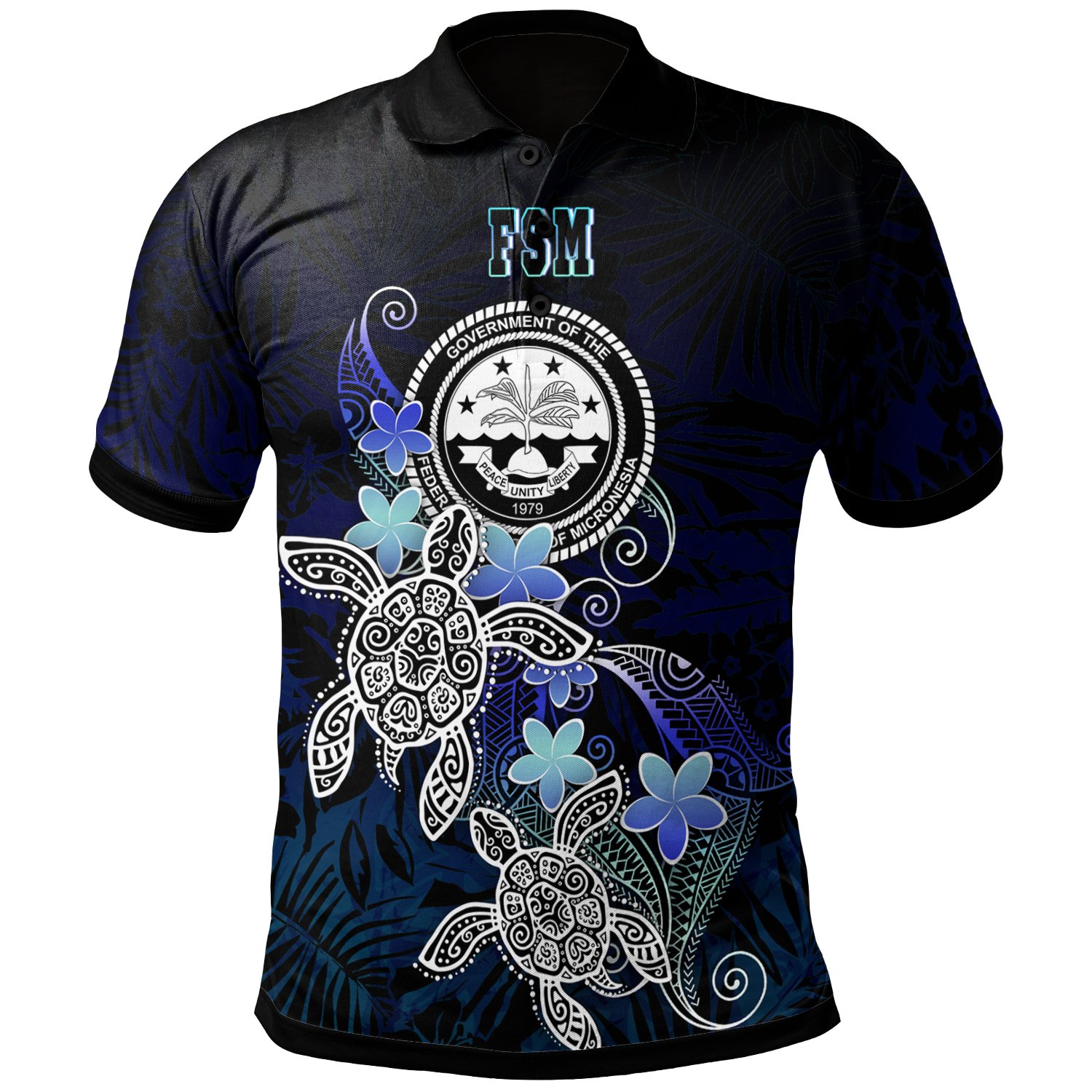 Fedarated States of Micronesia Polynesian Polo Shirt – Blue Turtle Couple – BN22