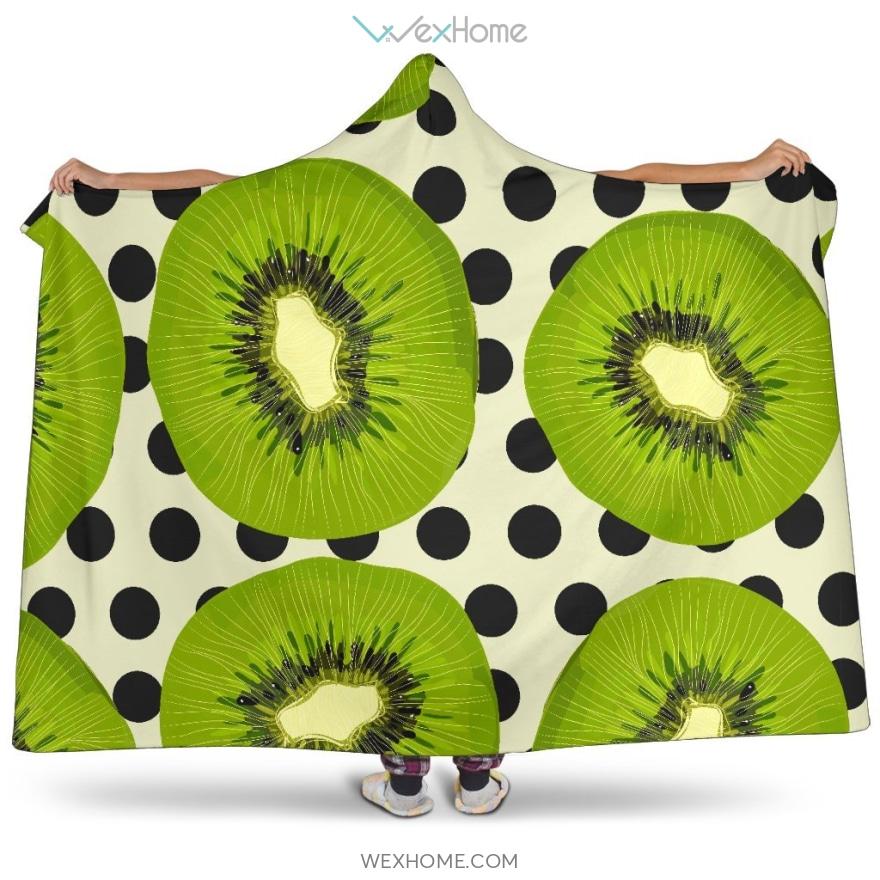 Kiwi Black Dot Background Hooded Blanket