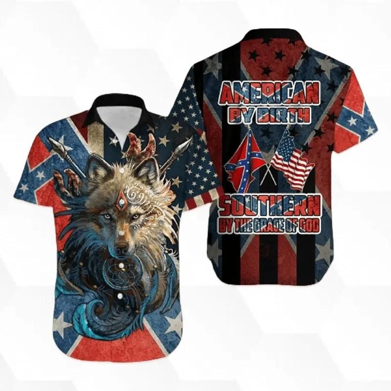 Wolf American By Birth Aloha Hawaiian Shirt Colorful Short Sleeve Summer Beach Casual Shirt For Men And Women