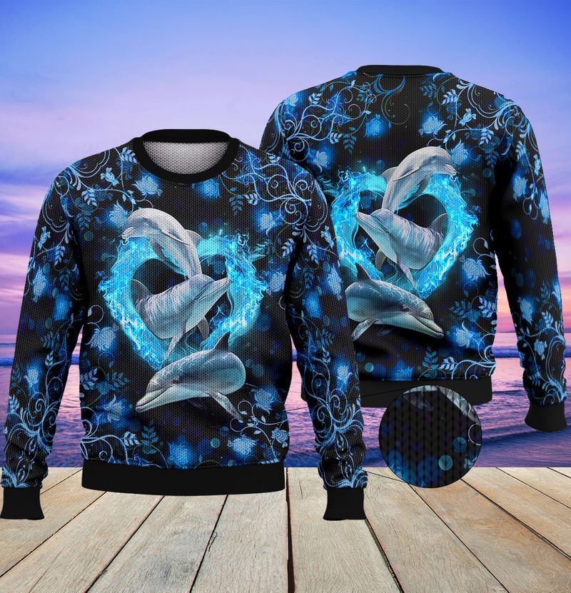 Dolphins Heart 3D Full Print Sweater