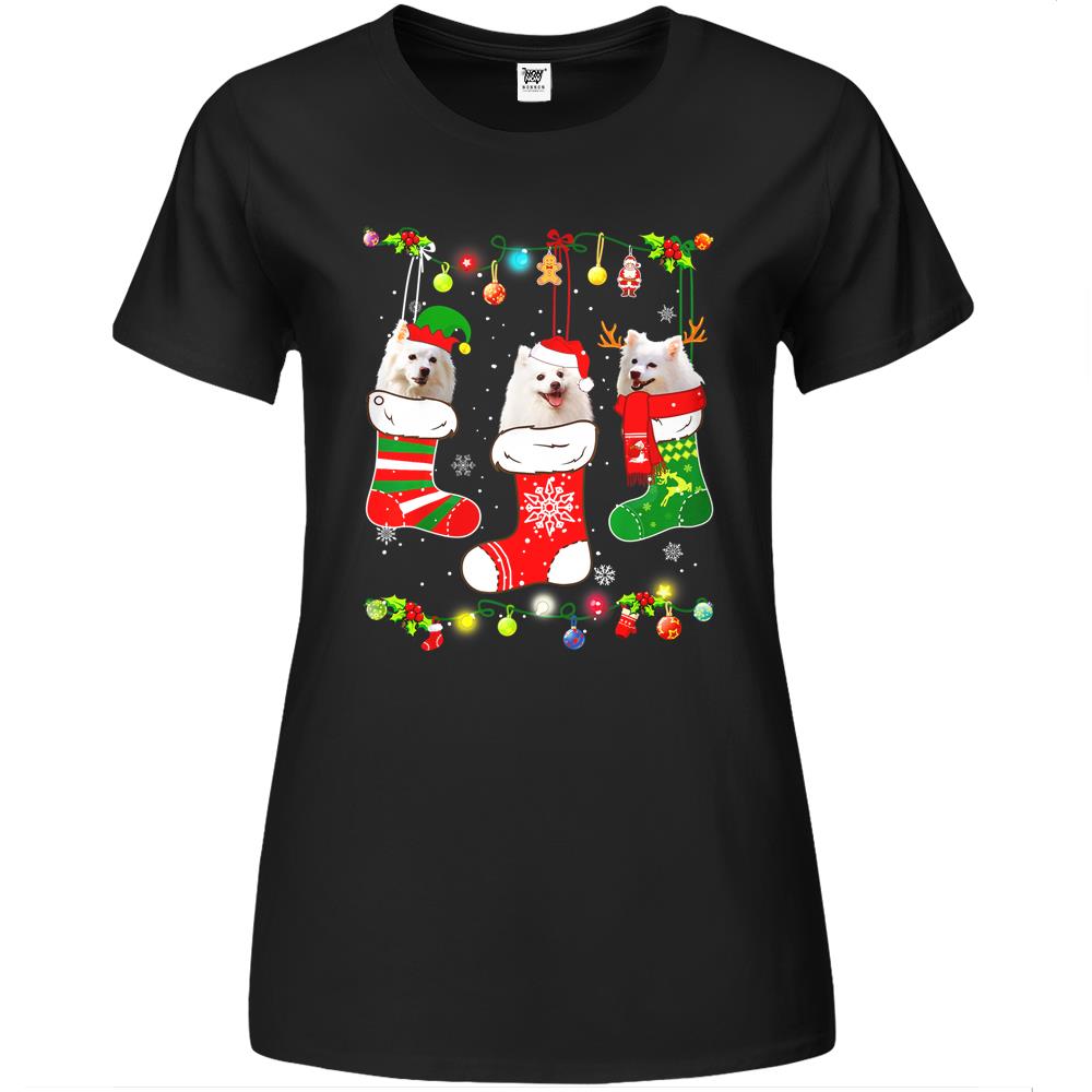 American Eskimo Christmas Lights Funny Puppy Xmas Dog Lover Premium Womens T Shirts