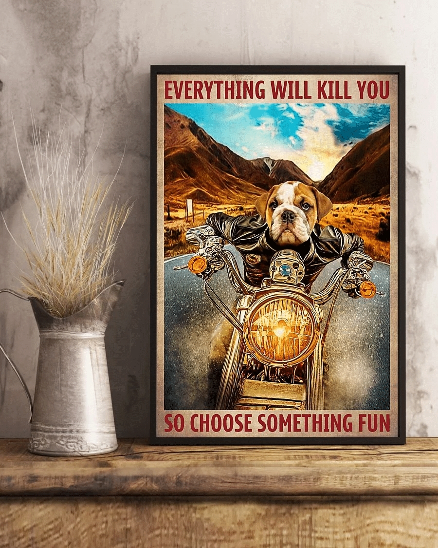 Bulldog Ride Motorbike Poster Canvas – Gifts For Dog Lover Puppies Home Decor Wall Art Evg80478