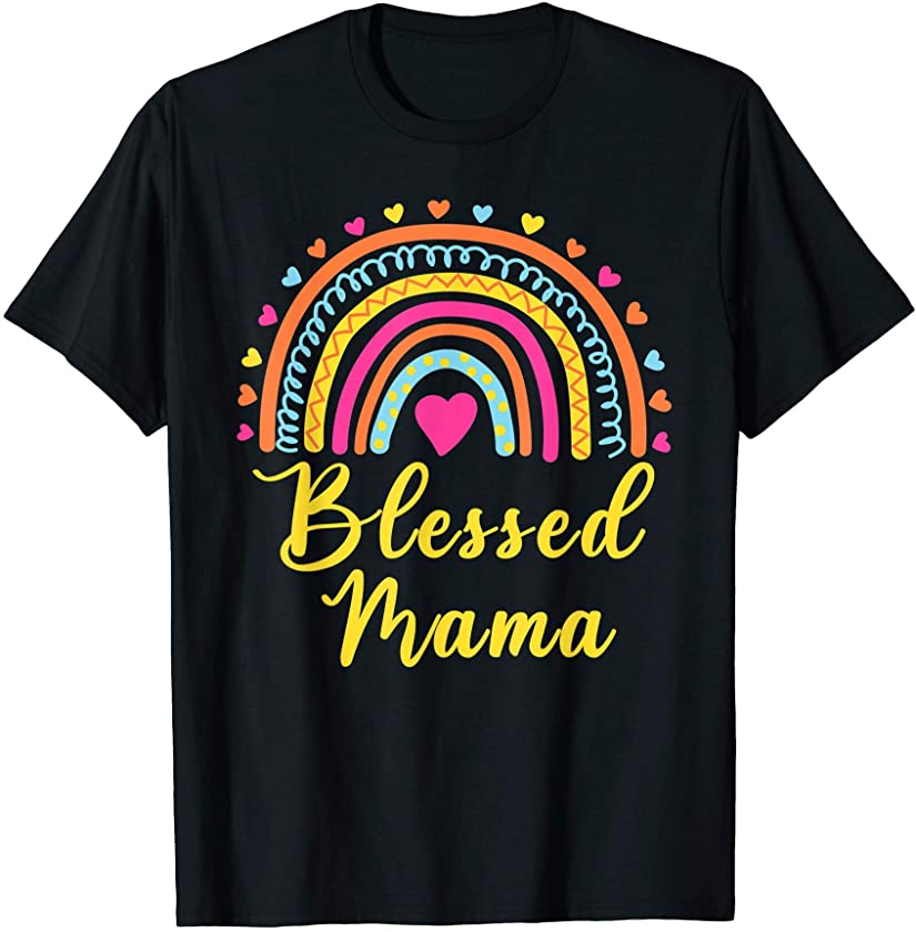 Womens Blessed Mama Rainbow Leopard For Mom Mother’s day T-Shirt