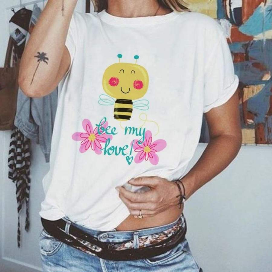 Bee My Love T-Shirt Cute Bee Aesthetic Graphic Printed Summer White Shirt