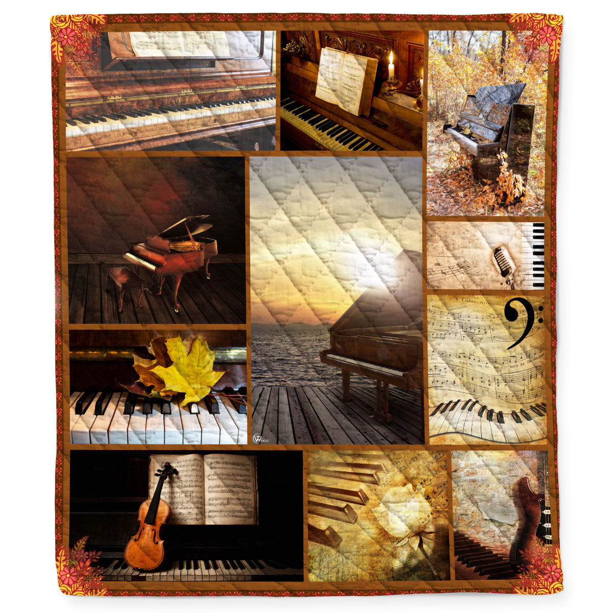 Vintage Piano Pianist Quilt Blanket