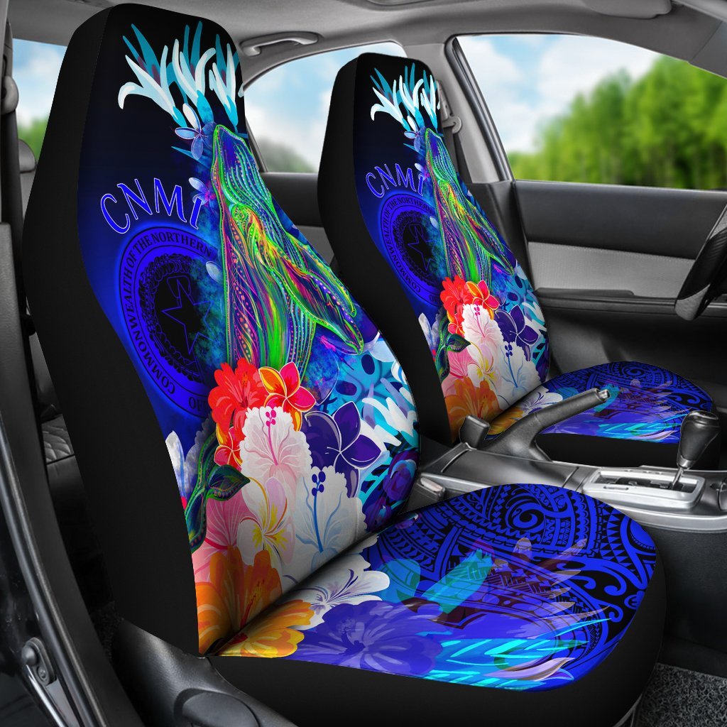 Cnmi Car Seat Covers – Humpback Whale With Tropical Flowers (Blue)