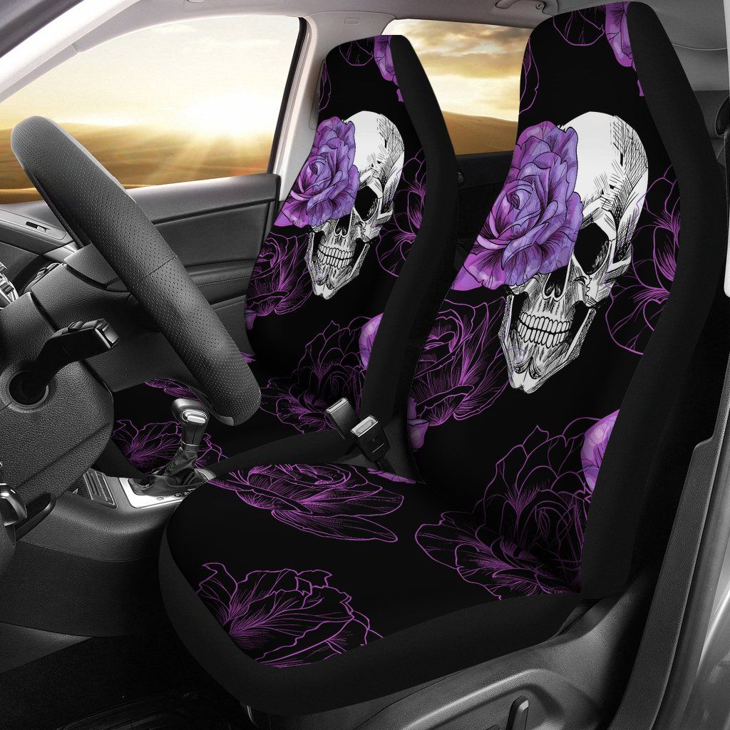 Purple Flower Skull Car Seat Covers  Purple Flower