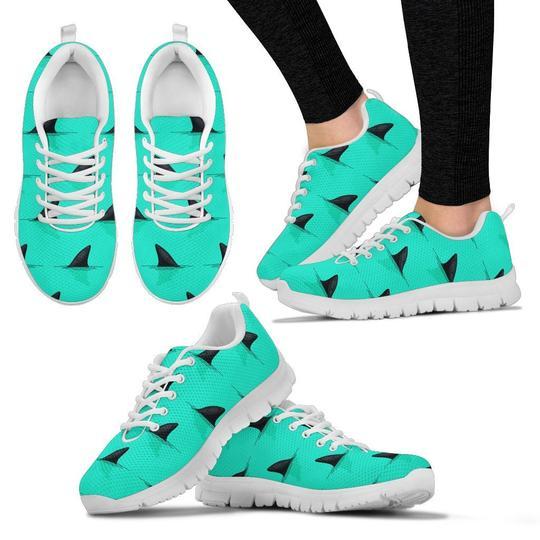 Shark Fin Pattern White Sneakers, Personalized Shoes Custom Name, Text For Women, Men