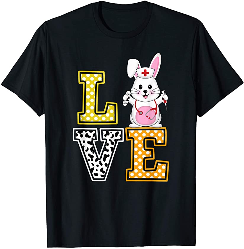 Love Easter Bunny Nurse Stethoscope Dalmatian Dog RN LPN LVN T-Shirt