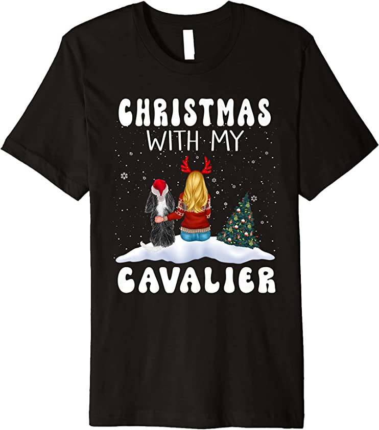 Christmas With My Cavalier Dog Puppy Funny Xmas Premium T-Shirt