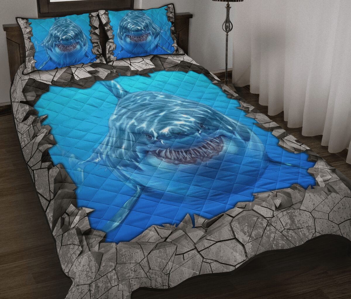 Shark Concrete Broken Quilt Bed Set