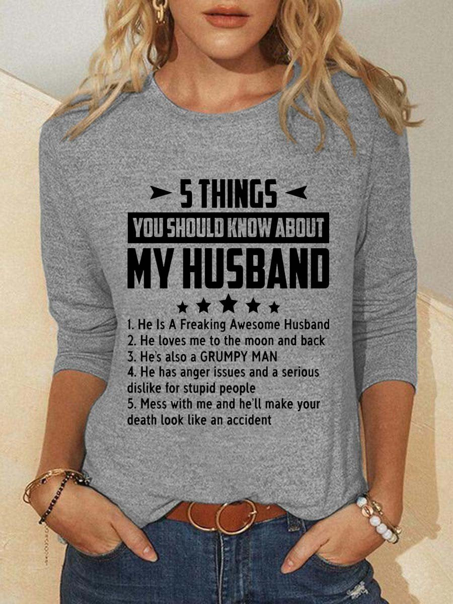 Women Five Things About My Husband Long Sleeve Top