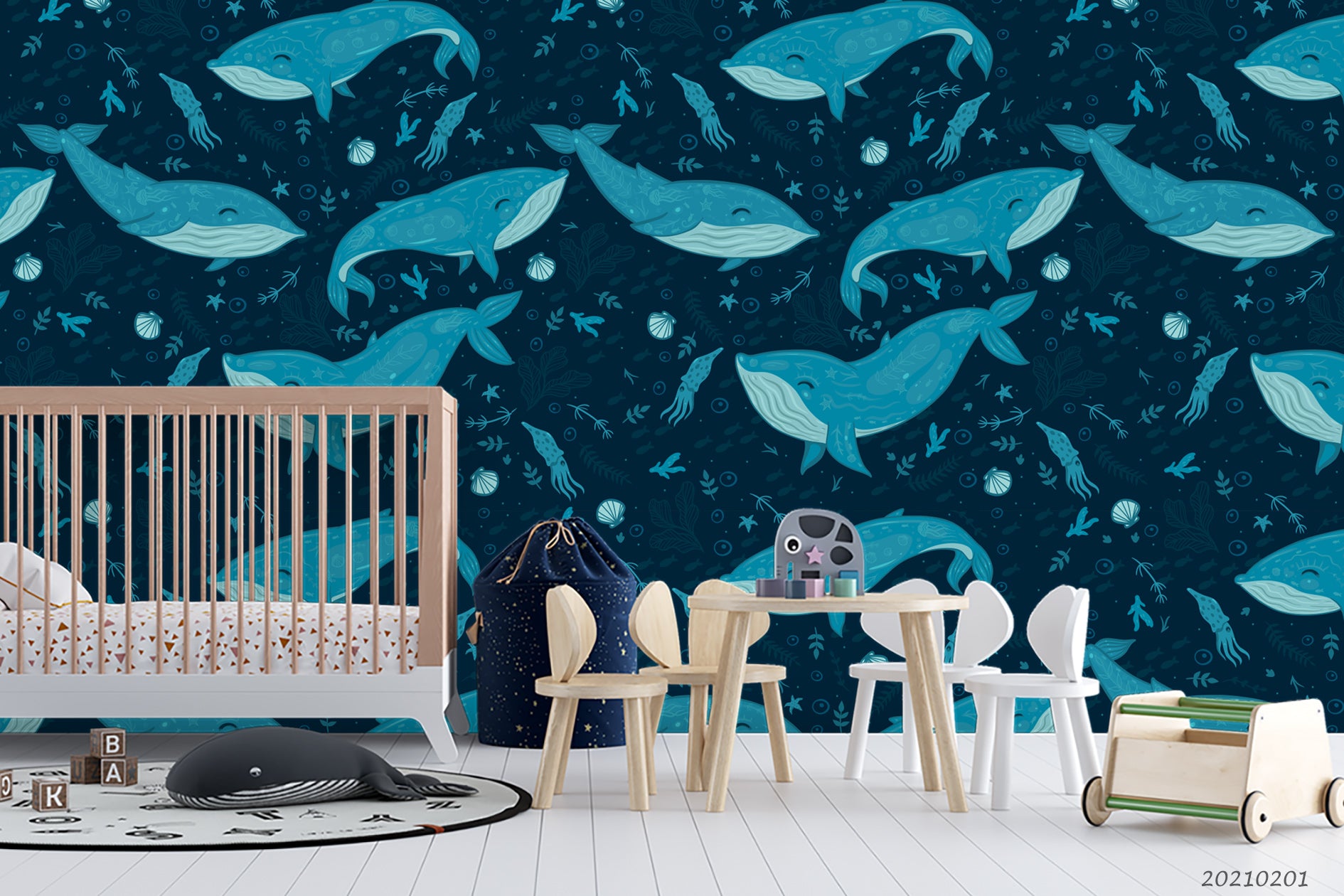 3D Hand Drawn Animal Whale Wall Mural Wallpaper Lqh 134