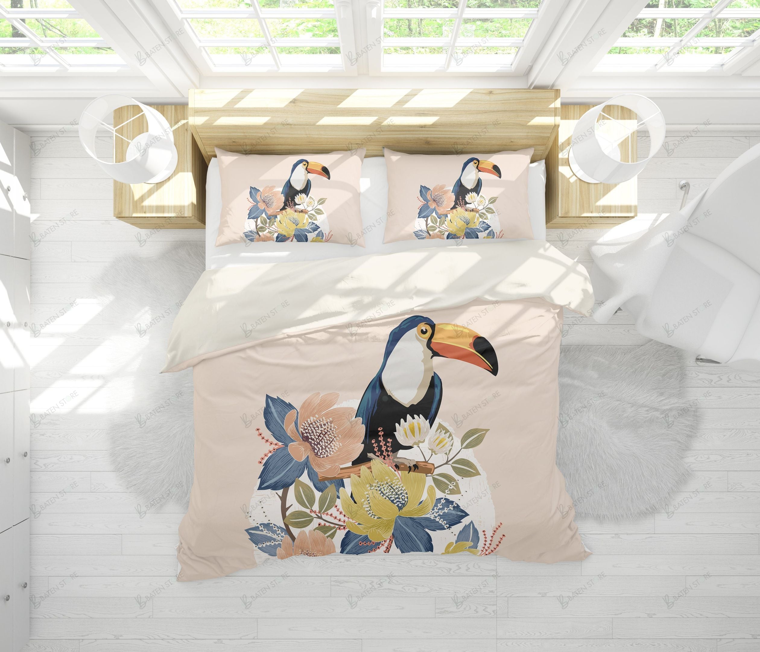 3D Color Flowers Bird Comfortable Bedding Set Bedroom Decor