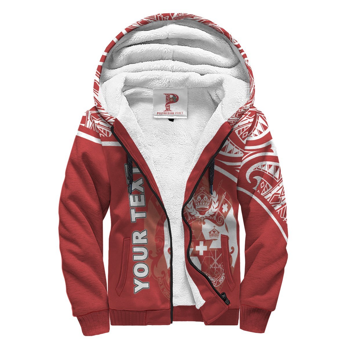 Tonga Polynesian Personalised Custom Sherpa Hoodie – Red Curve Version – BN12