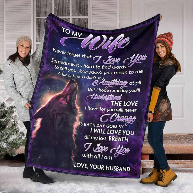 To My Wife,Wolf Blanket,I Will Love You Till My Last Breath, I Love You With All I Am,Gift For Wife Family Home Decor Bedding Couch Sofa Soft And Comfy Cozy