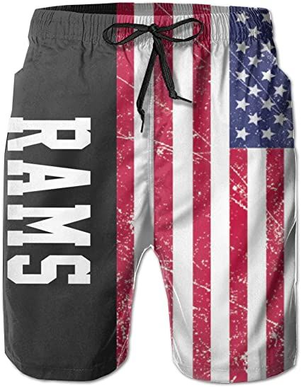 Mens 3D American Flag Los Angeles Rams Customized Logo Graphic Swim Trunks Beach Party Game Gifts Sports Swimming Short Pants 3D