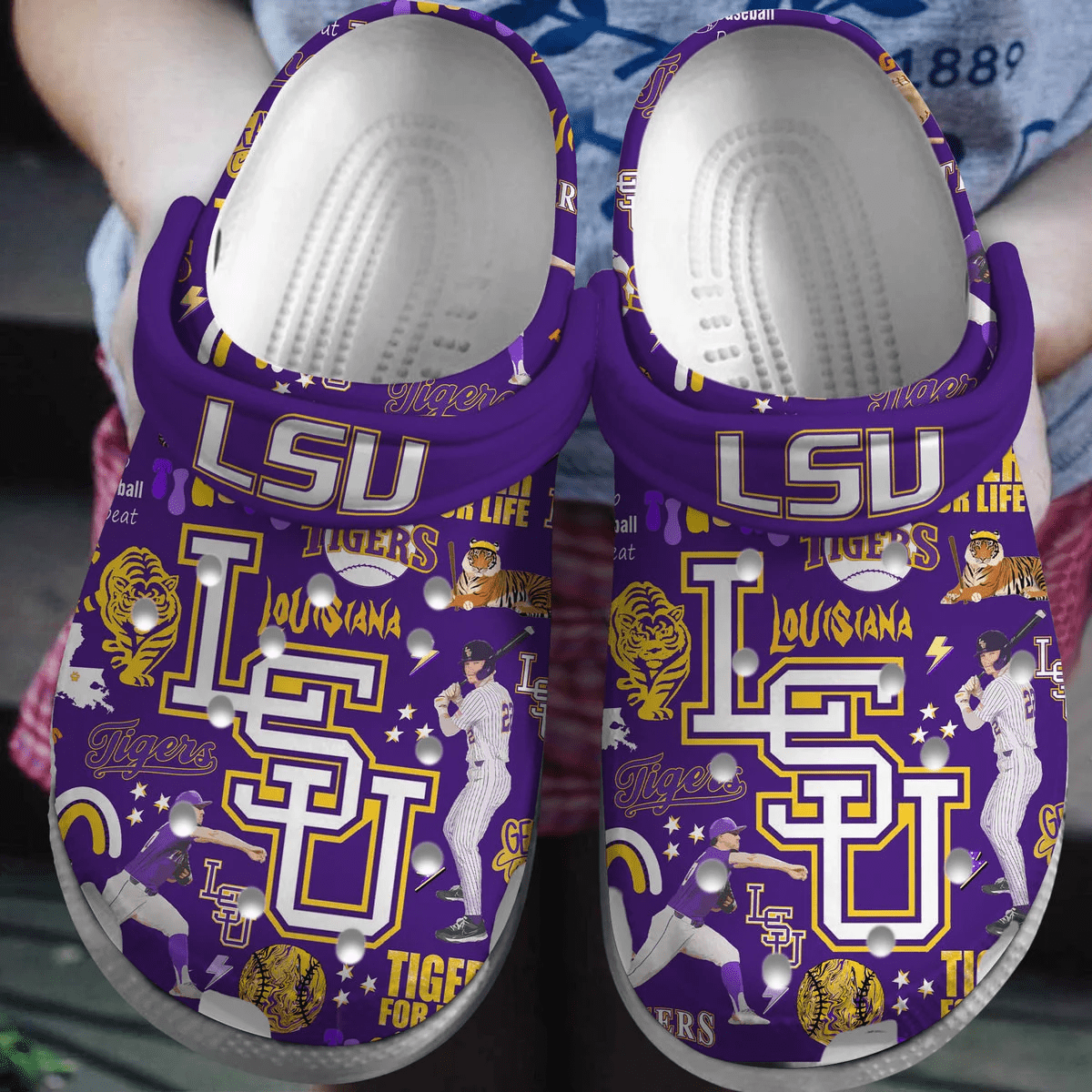 Premium LSU Geaux Tigers NCAA Sport Crocs Crocband Clogs Shoes Comfortable For Men Women and Kids