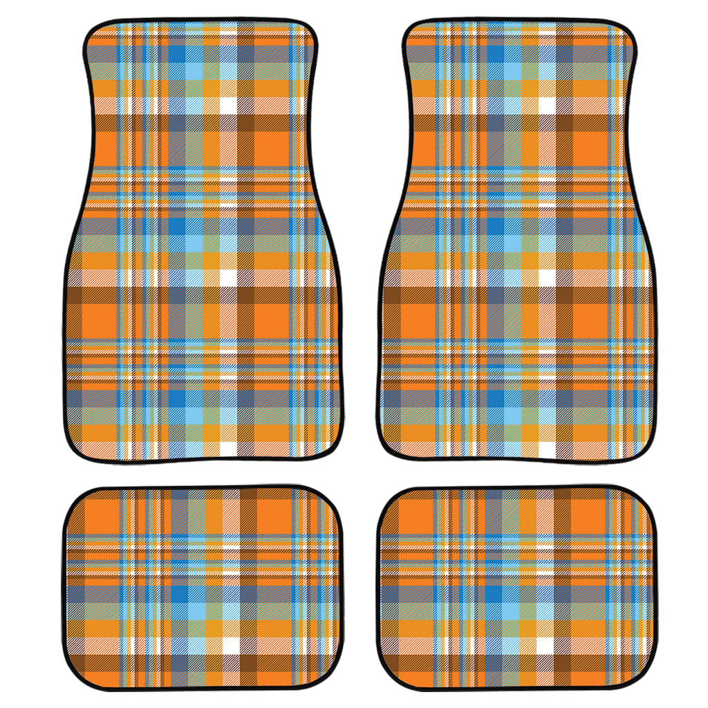 Orange And Blue Madras Pattern Print Front And Back Car Floor Mats, Front Car Mat