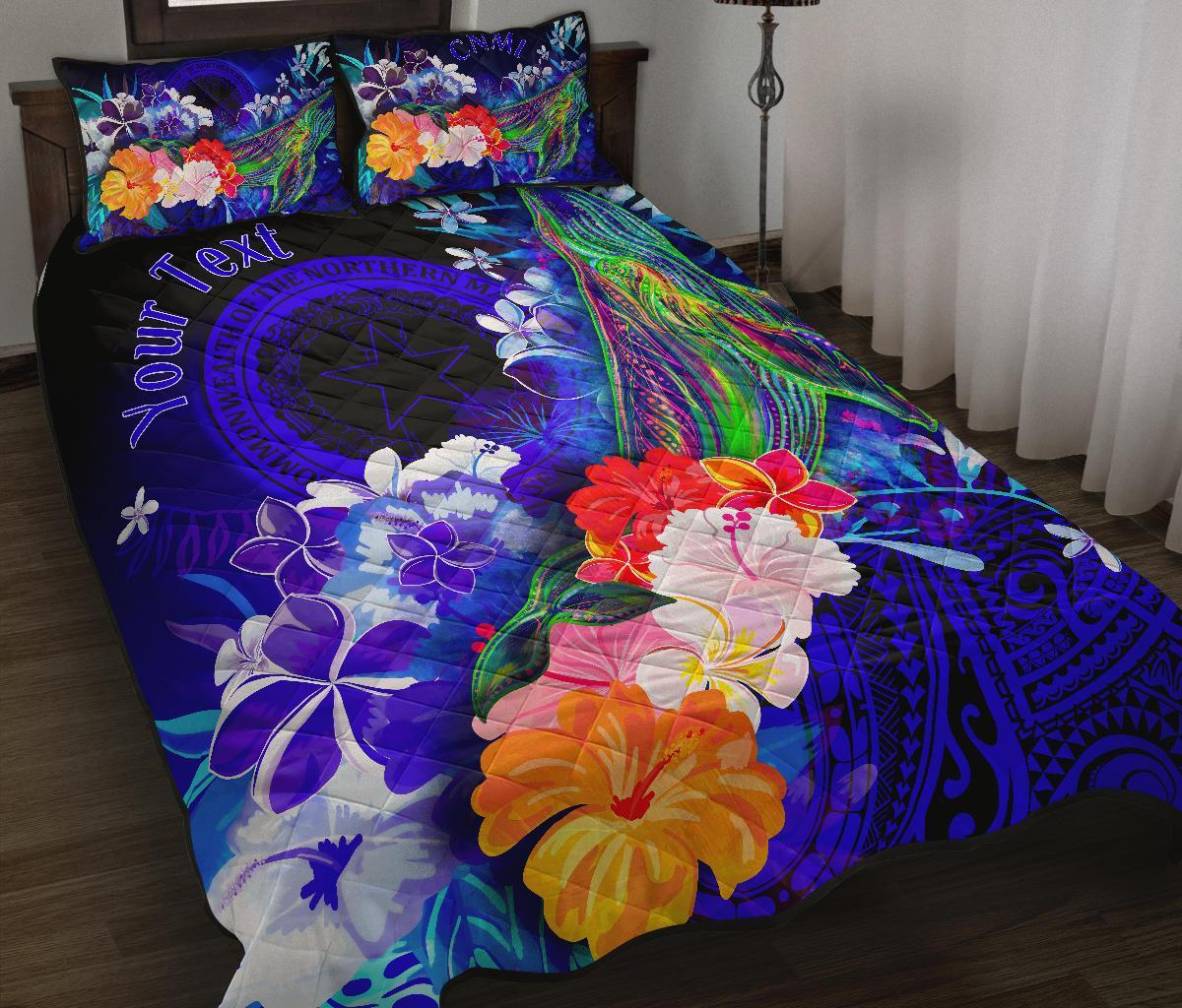 CNMI Custom Personalised Quilt Bed Set – Humpback Whale with Tropical Flowers (Blue) – BN18