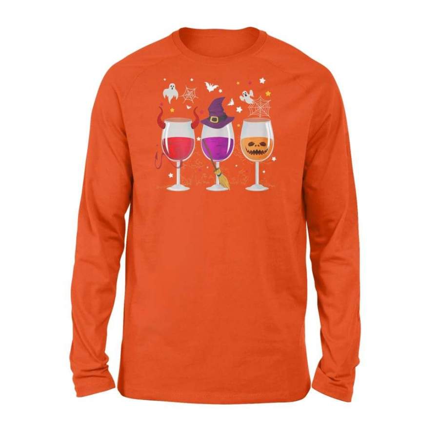 Womens Halloween Wine Glass Shirt Witchcraft Dracula Pumpkin – Standard Long Sleeve