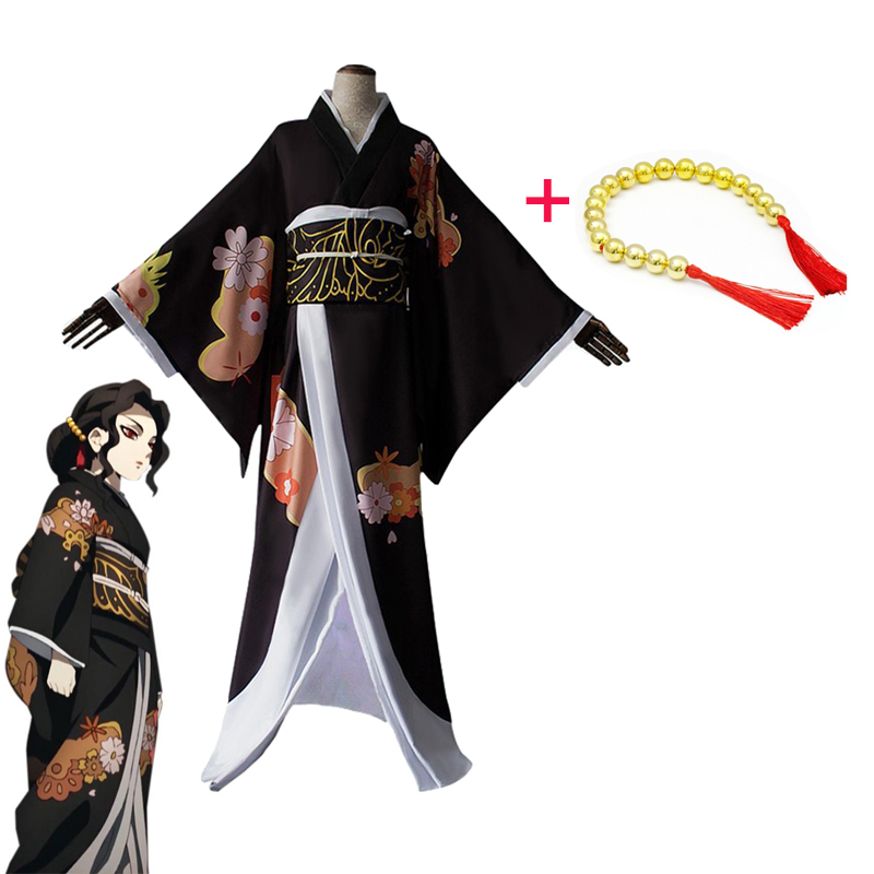 Anime Demon Slayer Kimetsu No Yaiba Kibutsuji Muzan Cosplay Costume Women Kimono Girls Dress Halloween Black Wig Outfit Clothing alx