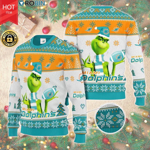 Christmas – The Grinch Hold Miami Dolphins Aop Wool Sweater