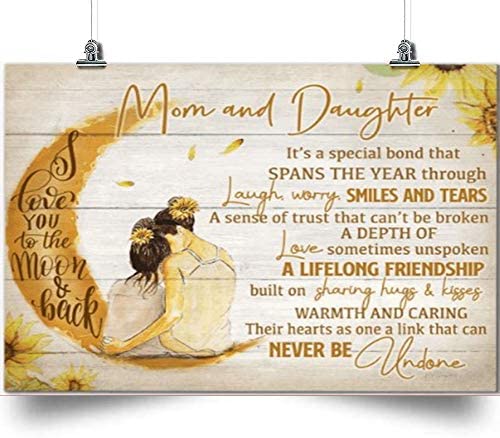 Mom and Daughter Horizontal Poster-I Love You to The Moon and Back – Home Decoration Poster, Wall Poster, Home and Room Decoration, Gifts for Mother, Souvenirs.