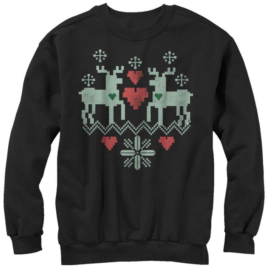 Lost Gods Men’s Ugly Christmas Reindeer Love  Sweatshirt Black