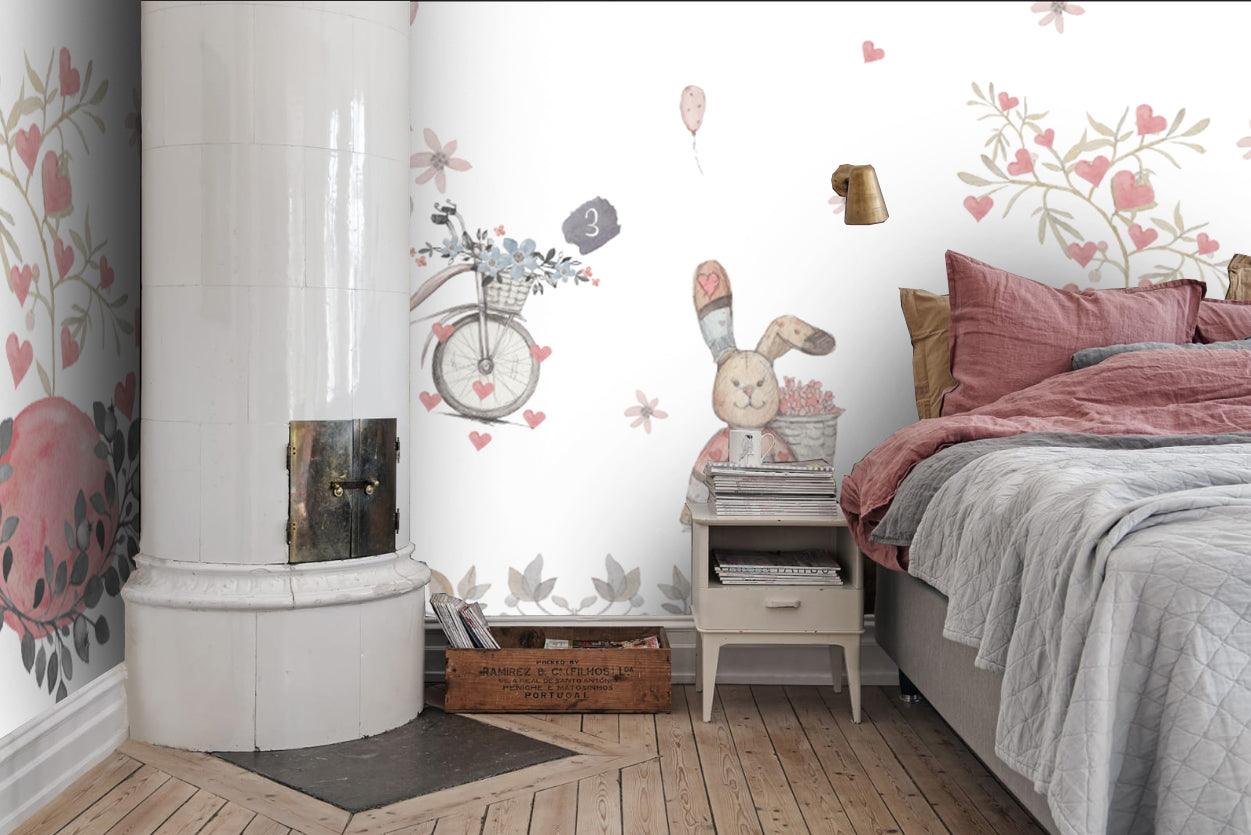 3D Cartoon Rabbit Bicycle Wall Mural Wallpaper 05