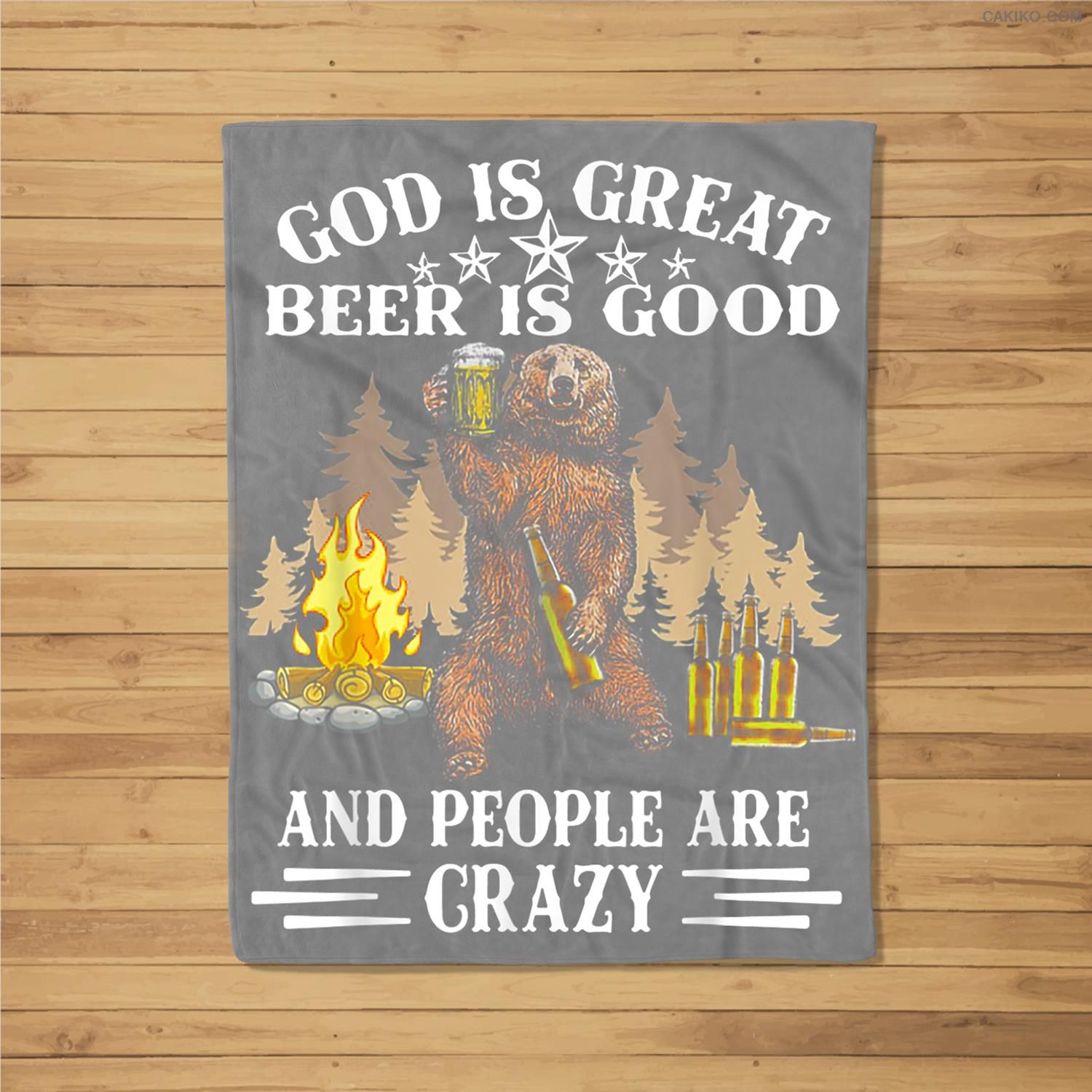 Bear Camping God Is Great Beer Is Good And People Are Crazy Fleece Blanket