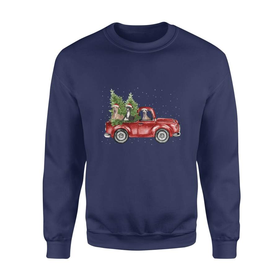 Greyhound Dog Hat Christmas Red Truck Christmas Tree Snowflakes Merry Christmas X-Mas Sweatshirt T shirt Christmas Gift Ideas