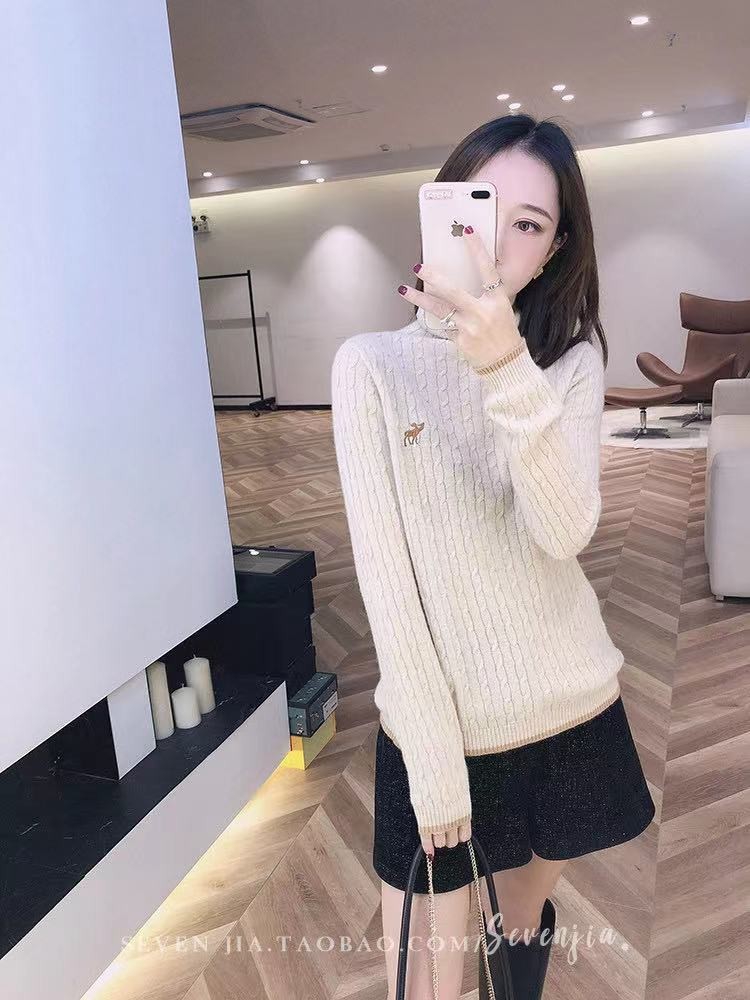 2022 new autumn and winter 100% woolen sweater women’s Pullover fashion cashmere high neck Pullover wool embroidery deer casual alx