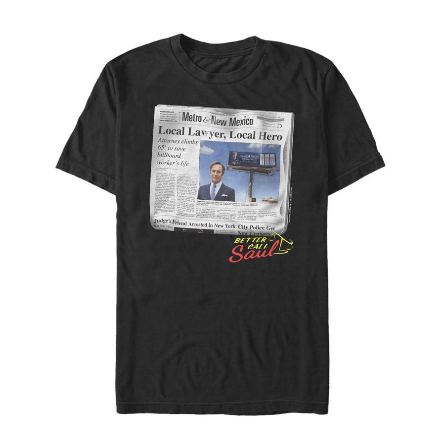 Better Call Saul Men’s Newspaper Hero  T Shirt Black