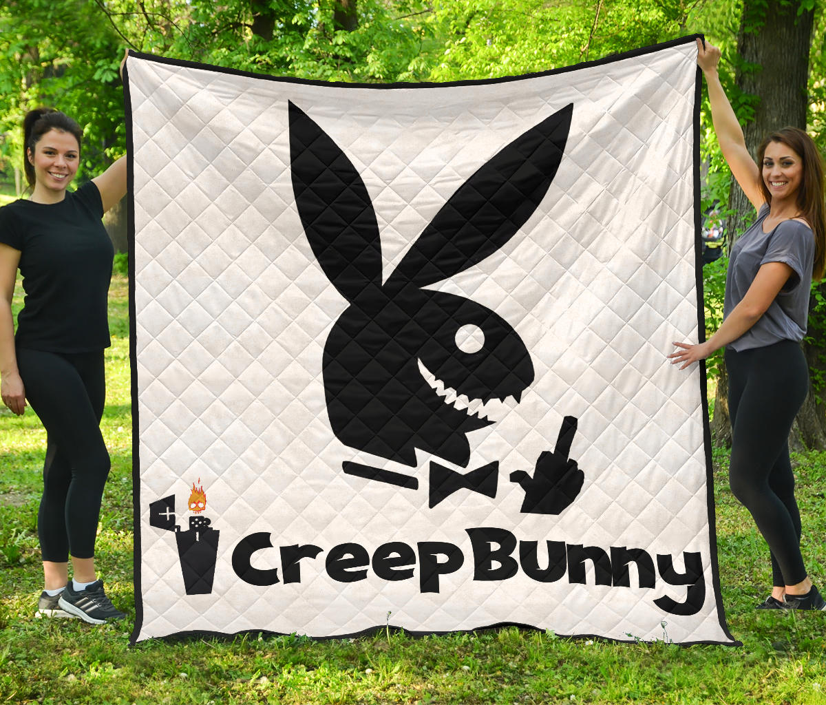 Halloween Premium Quilt | Creep Bunny Sharp Teeth Rabbit Silhouette Quilt Blanket