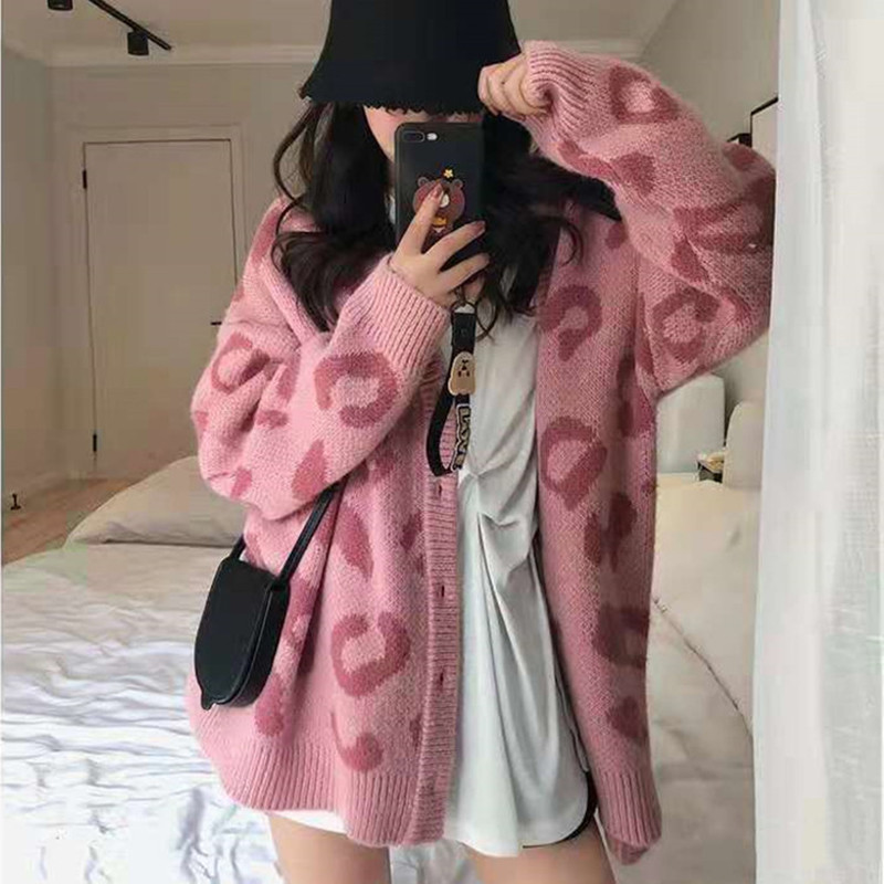 2022 Autumn and Winter New Ladies Cardigan Fashion Casual Knitted Sweater Jacket Leopard Print Knitted Cardigan Ladies alx