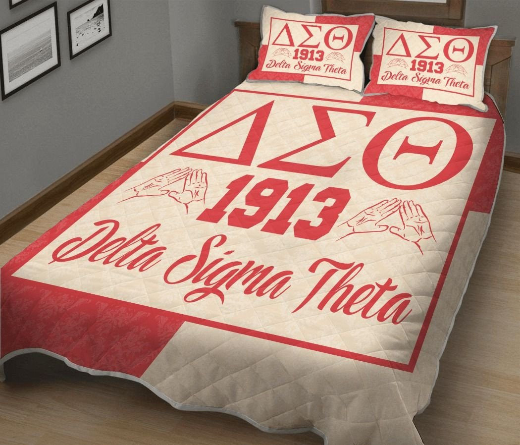 Delta Sigma Theta Hand Sign Ver2 Quilt Bed Set Black Queen 