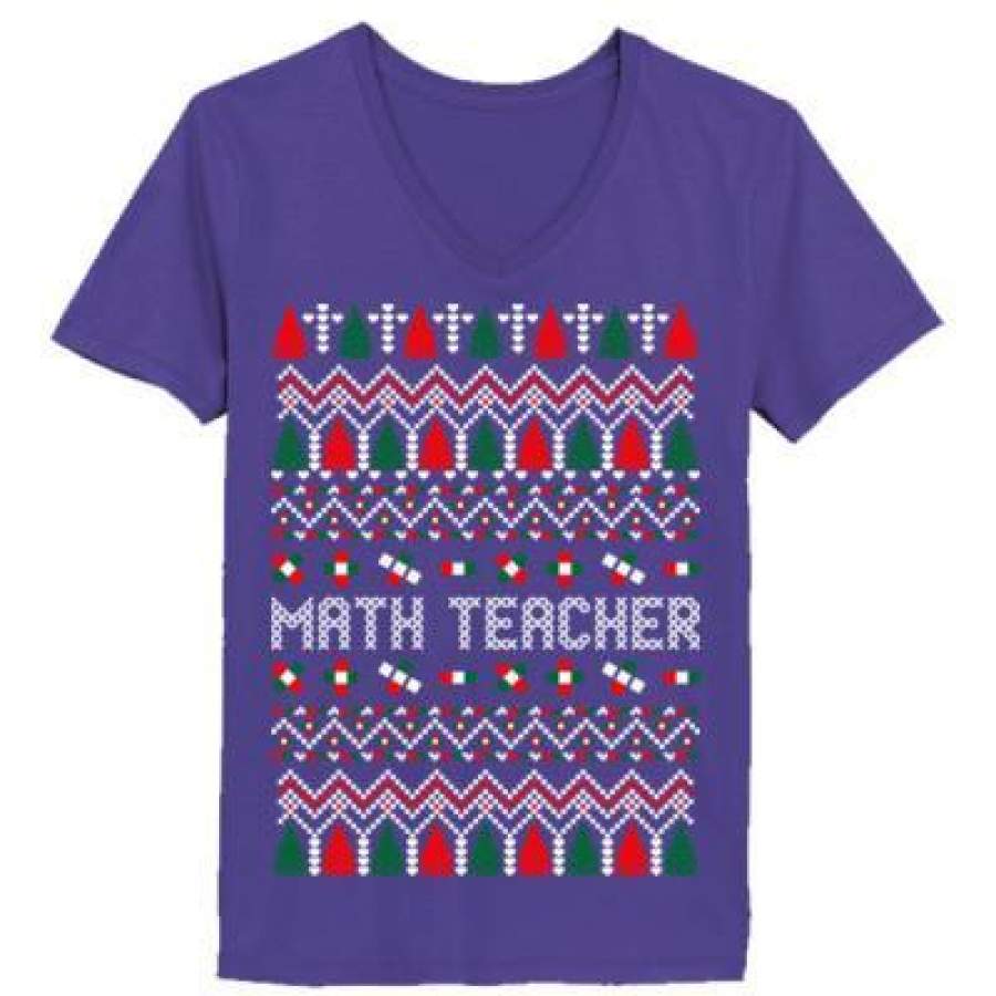 AGR Math Teacher Ugly Christmas Sweater – Ladies’ V-Neck T-Shirt