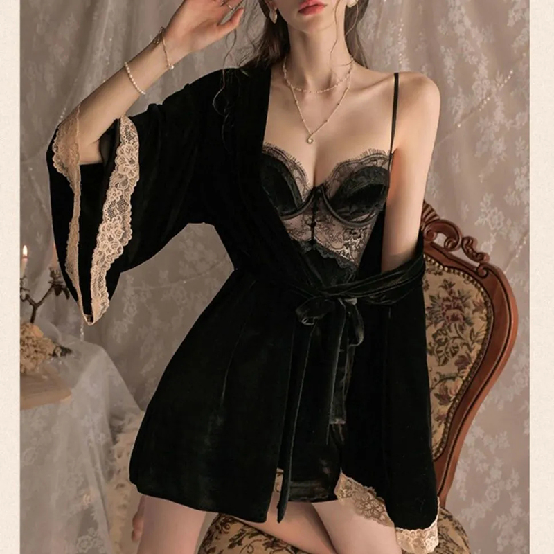 Women Dresses Sexy Pajamas Women’S Spring And Summer Temperament Velvet Women’S Underwear Dress Sling Homewear Robes Suit alx