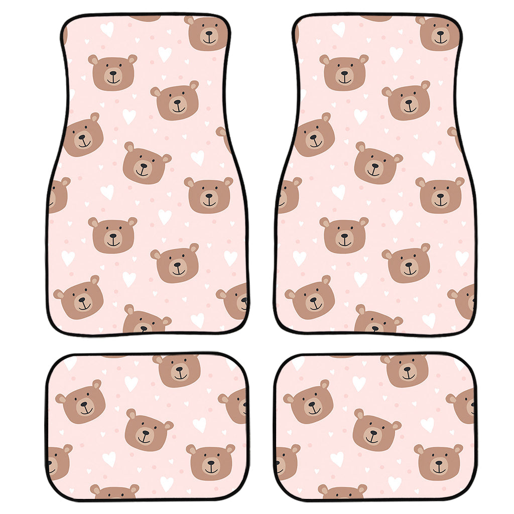 Cute Brown Bear Pattern Print Front And Back Car Floor Mats, Front Car Mat