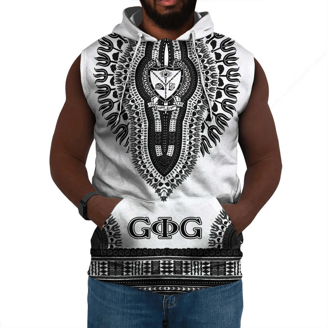 Getteestore Hoodie – Groove Phi Groove Dashiki (White) Sleeveless Hoodie A31