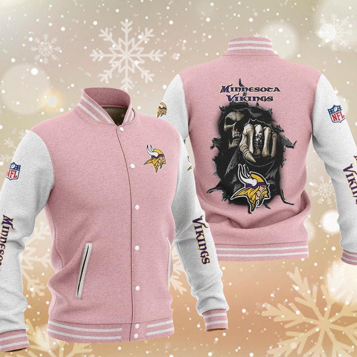 Minnesota Vikings Pink Grey Hades Baseball Jacket