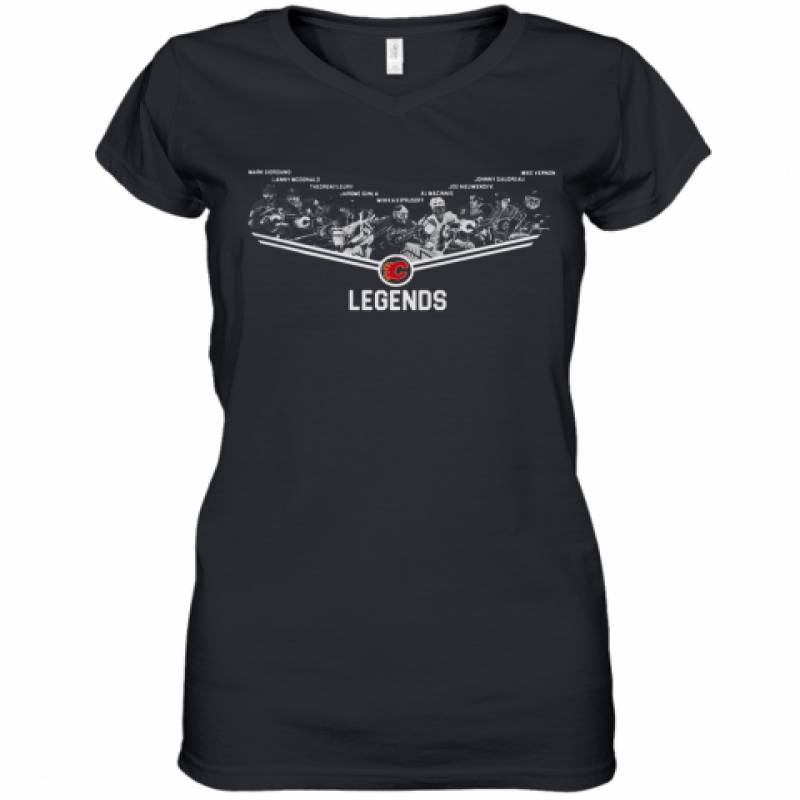 Calgary Flames Legends Team Player Signature Women's V-Neck T-Shirt