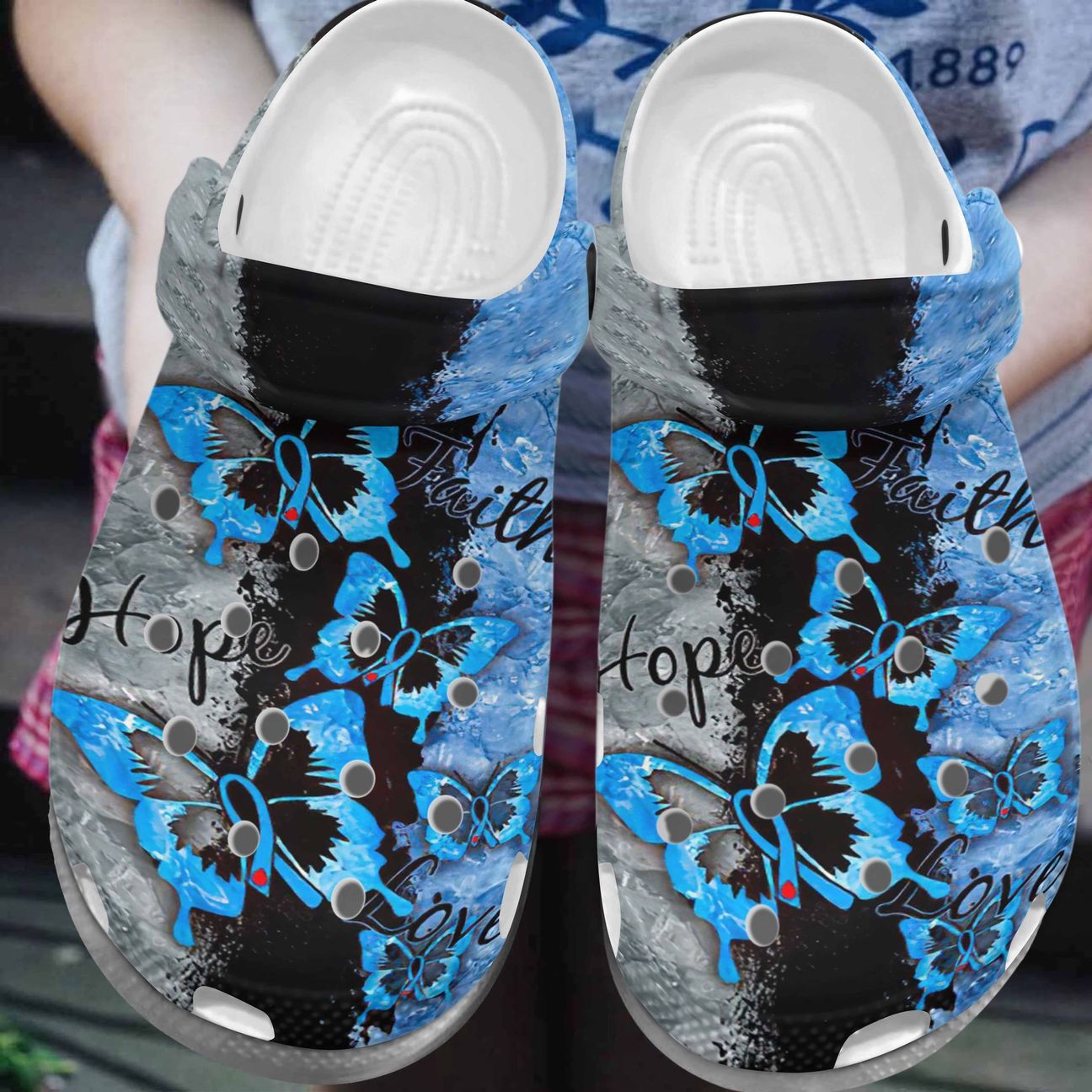 Diabetes Personalized Clog, Custom Name, Text, Color, Number Fashion Style For Women, Men, Kid, Print 3D Blue Butterflies