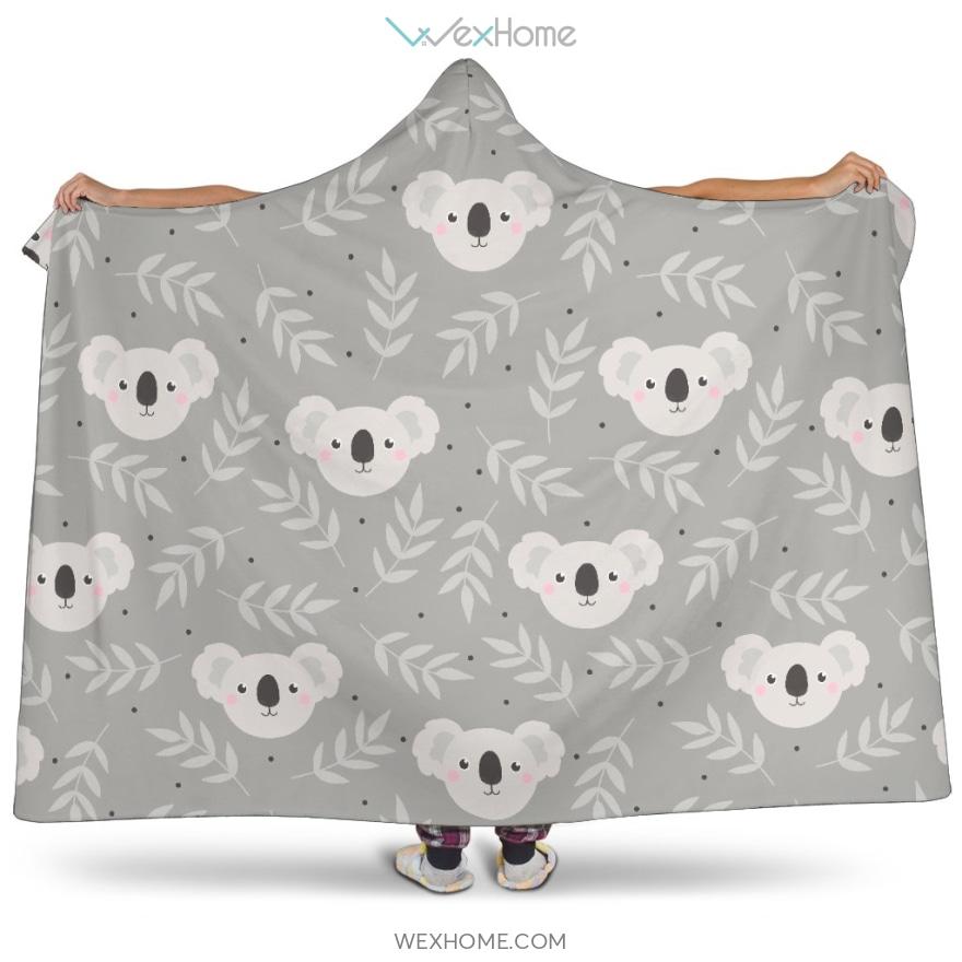 Cute Koala Leaves Pattern Hooded Blanket