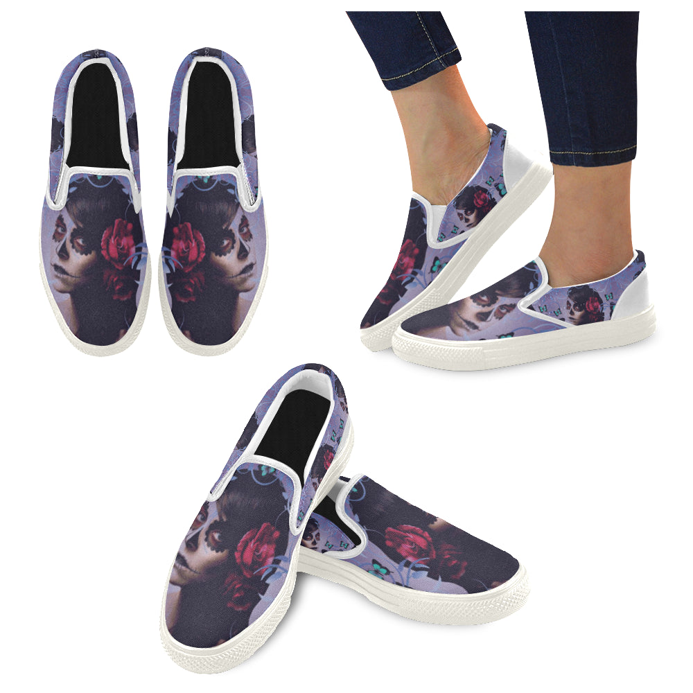 Sugar Skull Candy White Women’s Slip-on Canvas Shoes