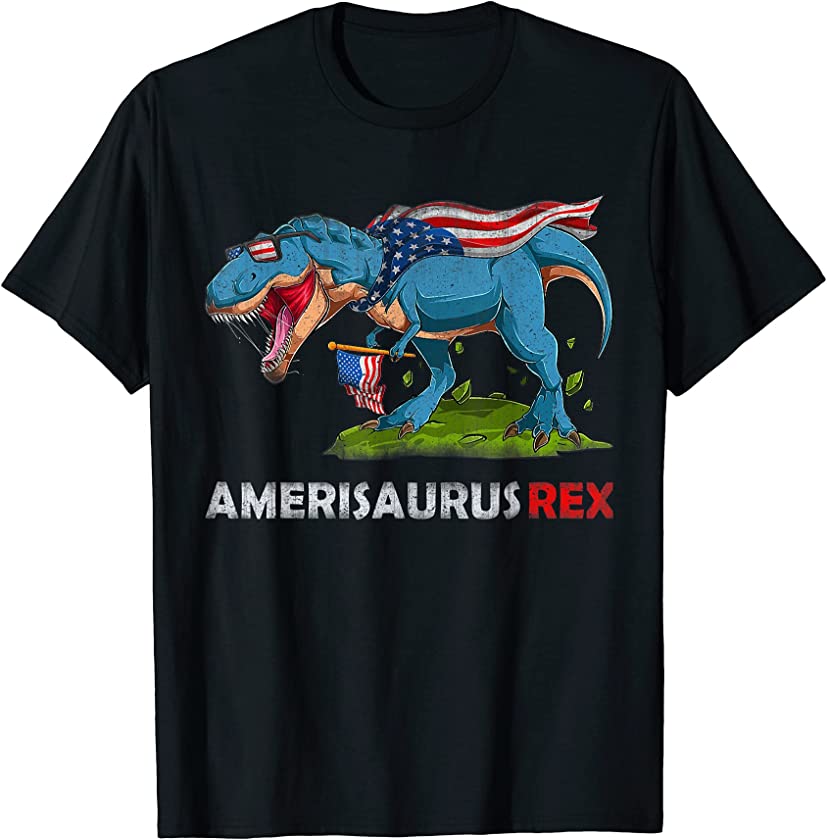 USA Dinosaur Amerisaurus Rex Shirt Kids 4th of July Flag T-Shirt