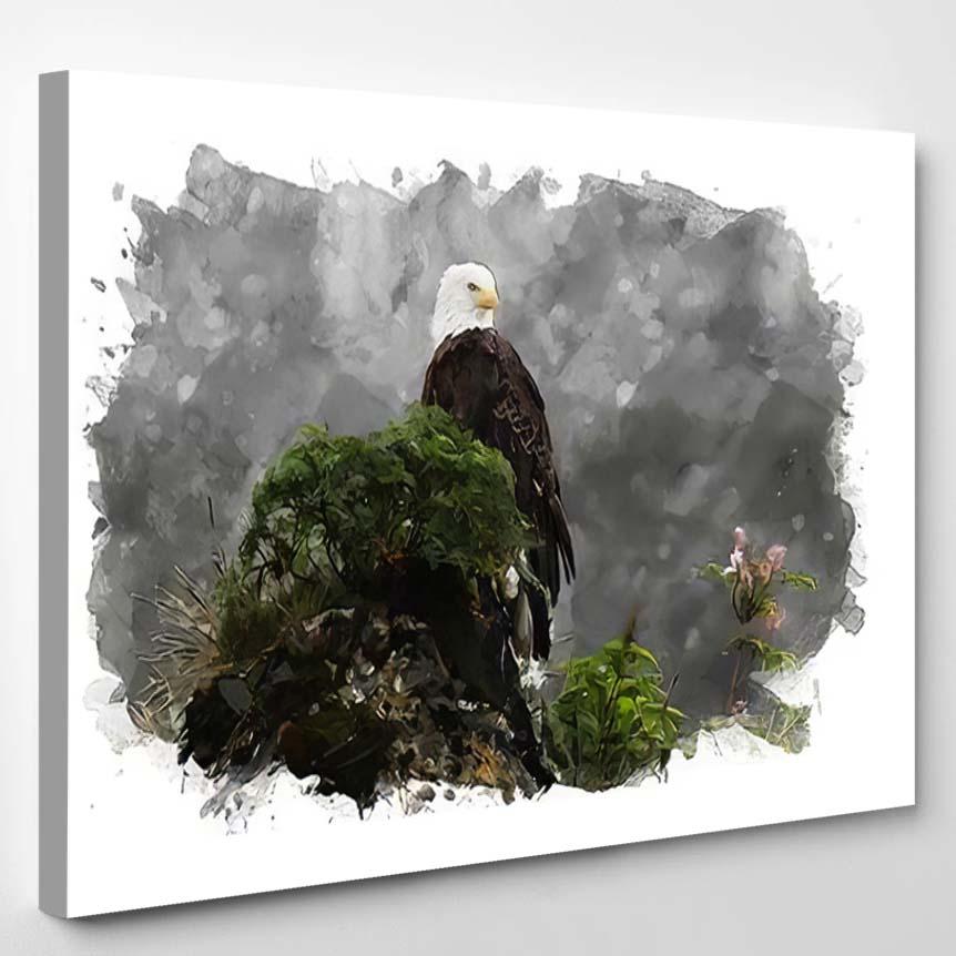 Portrait Eagle Watercolor Illustration – Eagle Animals Canvas Print