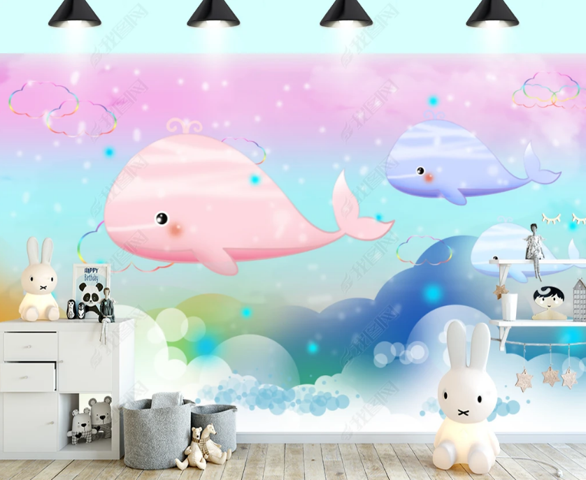 3D Watercolor Sea Whale Wall Mural Wallpaper Lqh 207