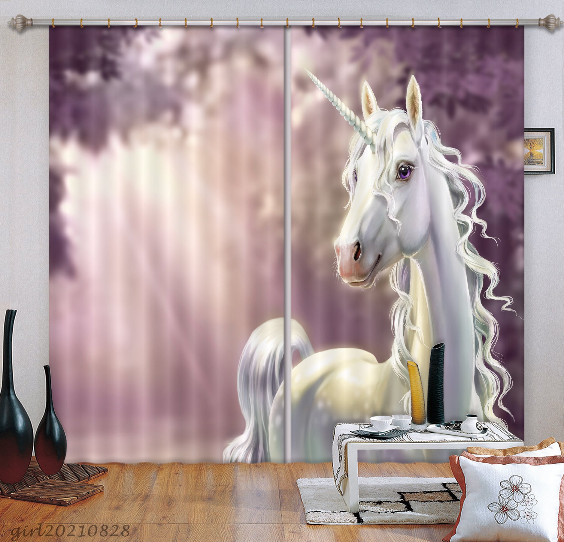 3D Forest Animal Unicorn Curtains And Drapes Lqh 126